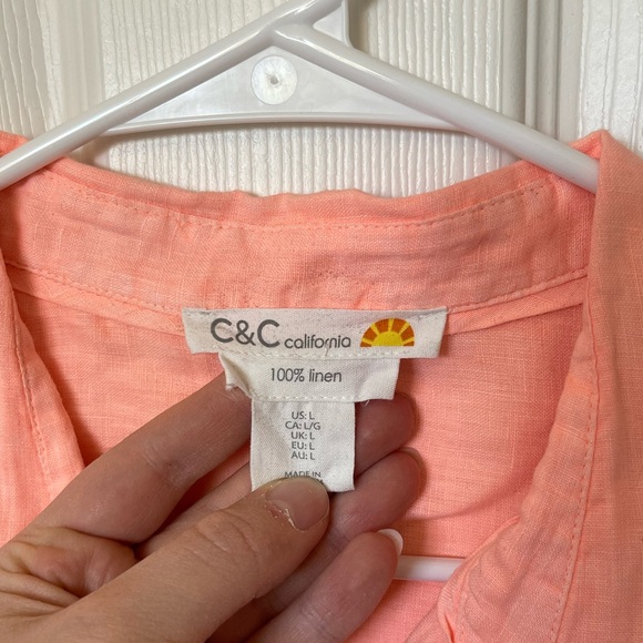 C&C California | 100% Linen Blouse | Orange | Size L - Picture 4 of 8